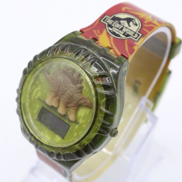 Vintage Jurassic Park Digital Watch Unisex Brown Plastic Green Dinosaur Dial 199 - Picture 1 of 9